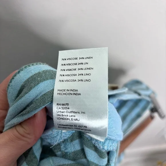 Urban Outfitters Alexandra Blue Green Striped Linen Cargo Pants Size Small - Picture 13 of 13